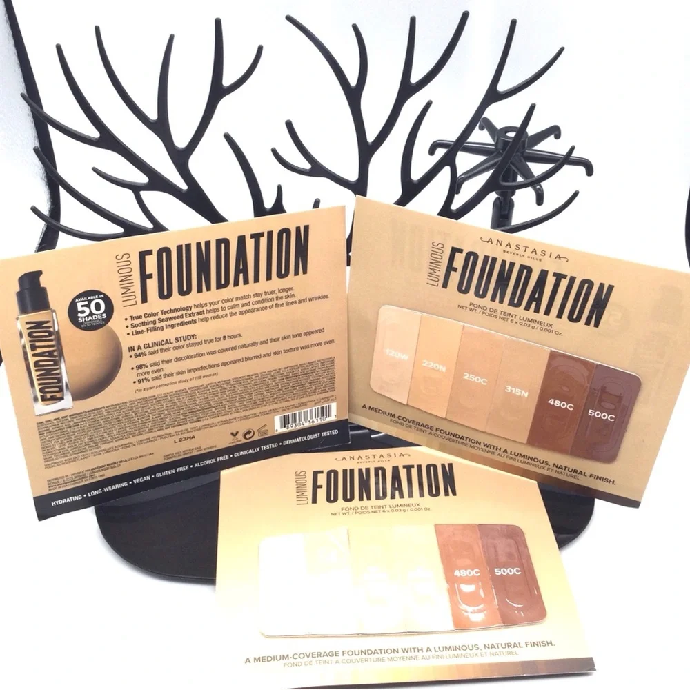 Anastasia Luminous Foundation Shade Sample Set - Warm Beige/Tan new 3pk